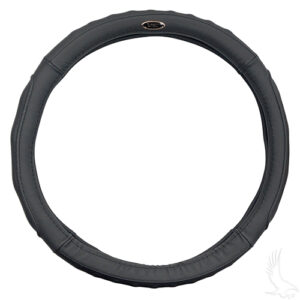 Steering Wheel Cover, Black Leather, E-Z-Go 01-, Club Car 82-10, Yamaha (13.65"-14")