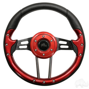 Steering Wheel, Aviator 4 Red Grip/Black Spokes 13" Diameter