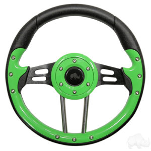 Steering Wheel, Aviator 4 Lime Green Grip/Black Spokes 13" Diameter