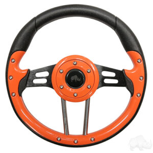 Steering Wheel, Aviator 4 Orange Grip/Black Spokes 13" Diameter