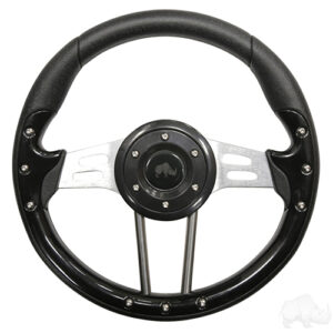 Steering Wheel, Aviator 4 Black Grip/Brushed Aluminum Spokes 13" Diameter