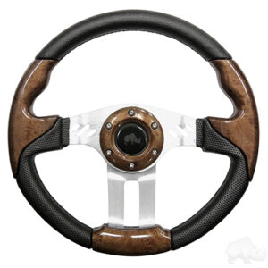 Steering Wheel, Aviator 5 Woodgrain Grip/Brushed Aluminum Spokes 13" Diameter