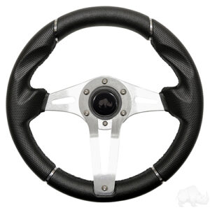 Steering Wheel, Challenger Black Grip/Brushed Aluminum Spokes 13" Diameter