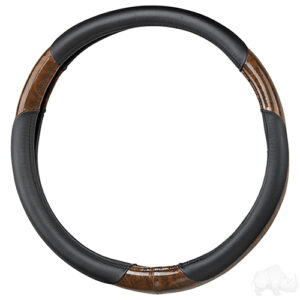 RHOX Steering Wheel Cover, Black and Woodgrain