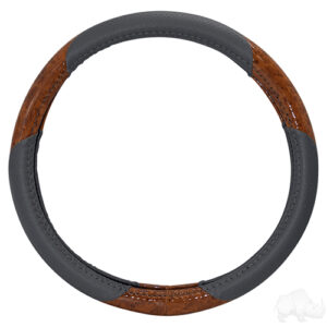 RHOX Steering Wheel Cover, Grey and Woodgrain