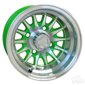 RHOX Phoenix, Machined w/ Green w/ Center Cap, 10x7 ET-15.5