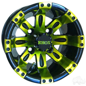 RHOX Vegas, Black w/ Green w/ Center Cap, 10x7 ET-25